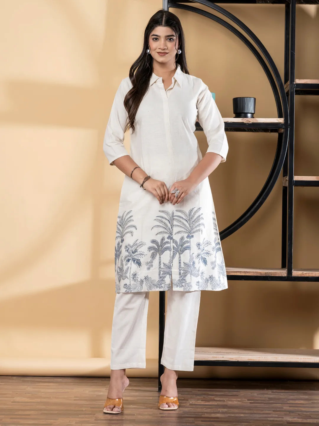 Ivory Cotton Flex A-Line Kurta with Palazzo Set