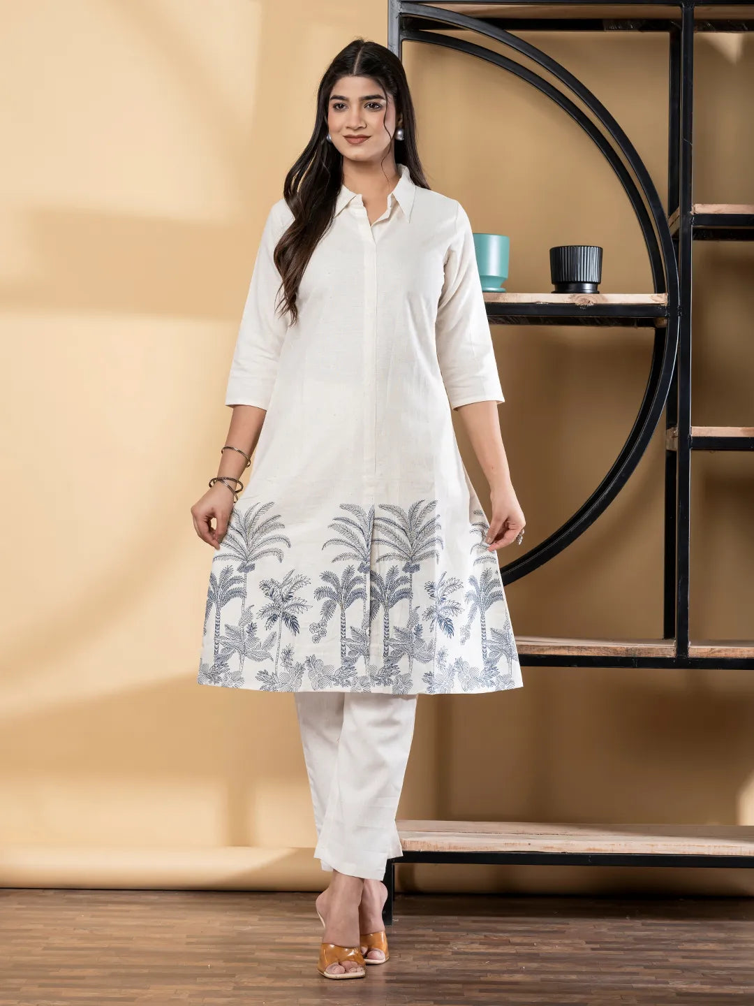 Ivory Cotton Flex A-Line Kurta with Palazzo Set
