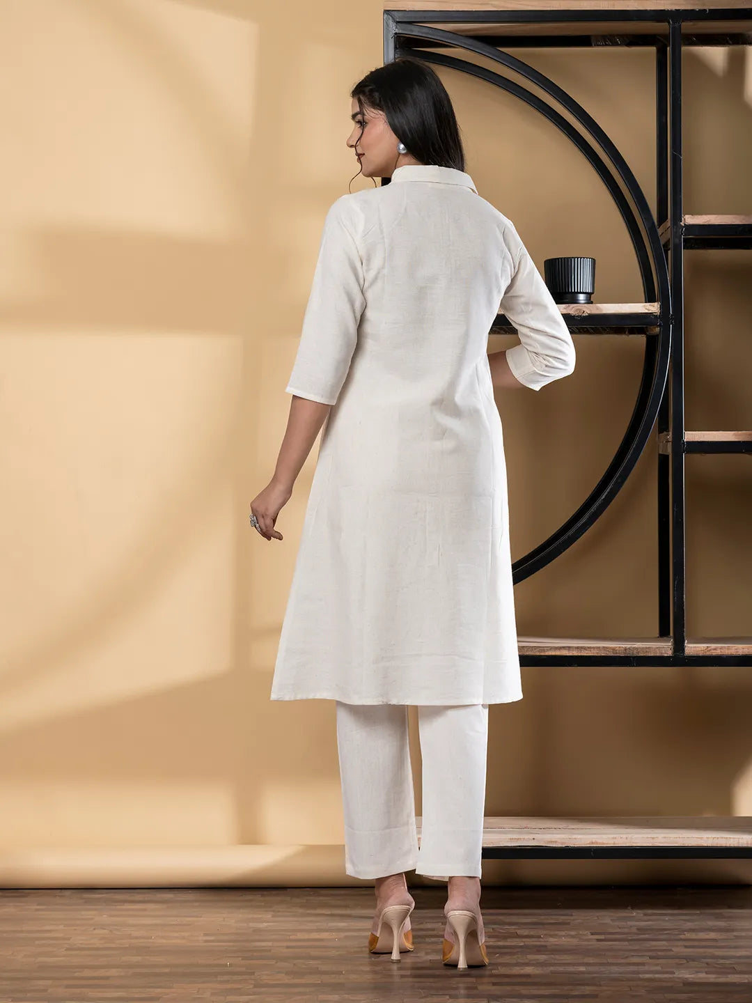 Ivory Cotton Flex A-Line Kurta with Palazzo Set