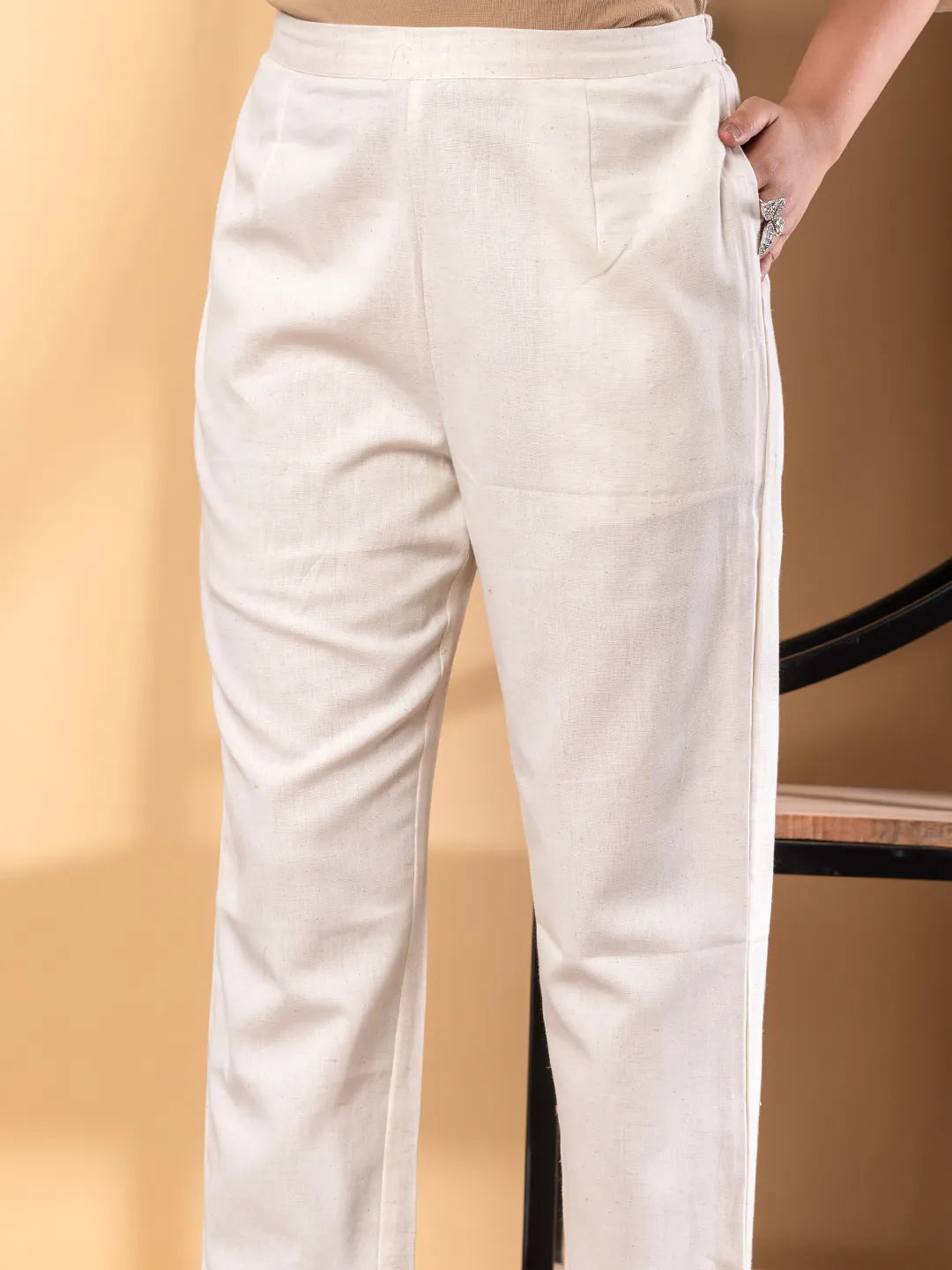 Ivory Cotton Flex A-Line Kurta with Palazzo Set