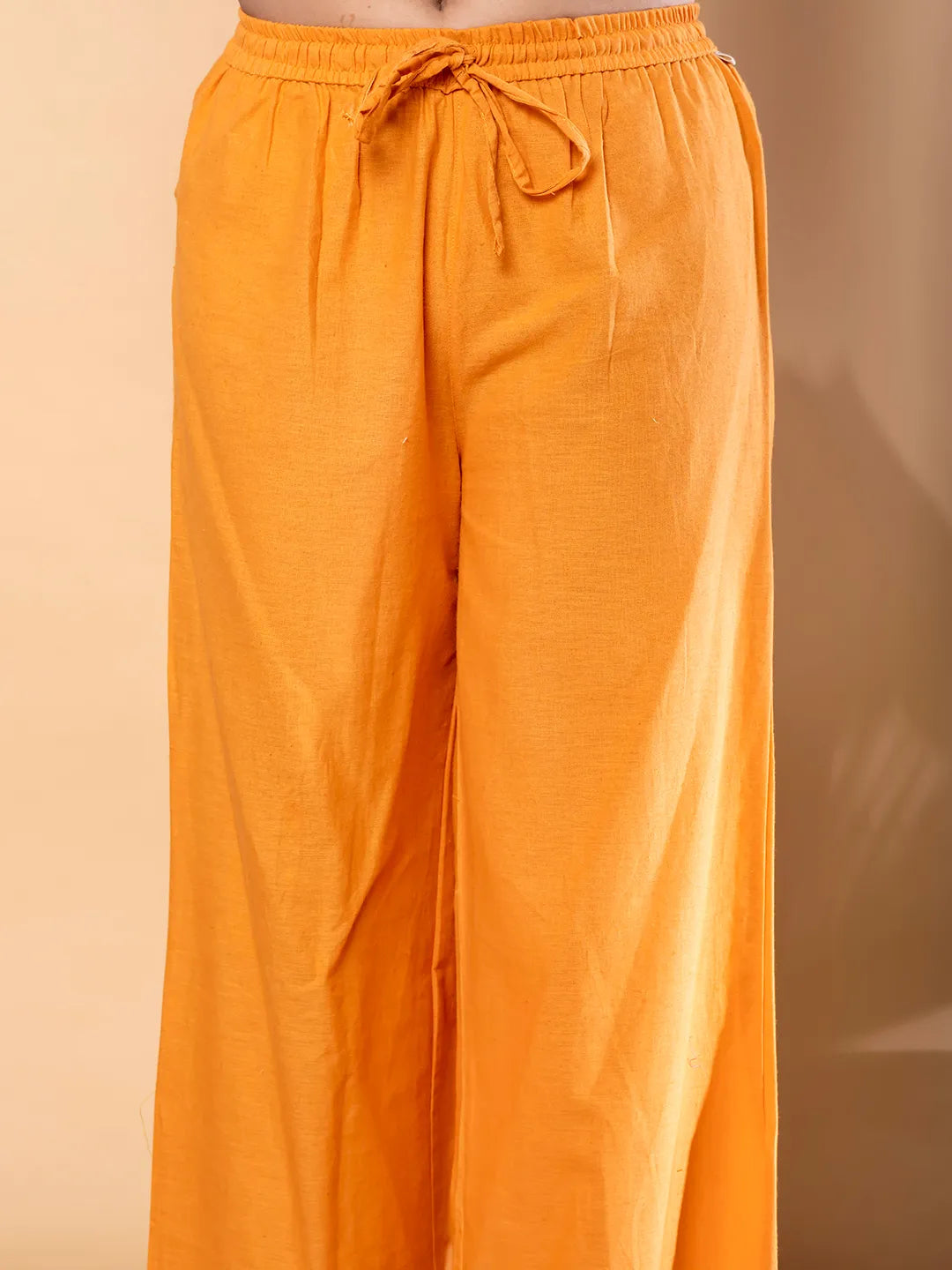 Orange Cotton Embroidered Anarkali Kurta Set with Palazzos