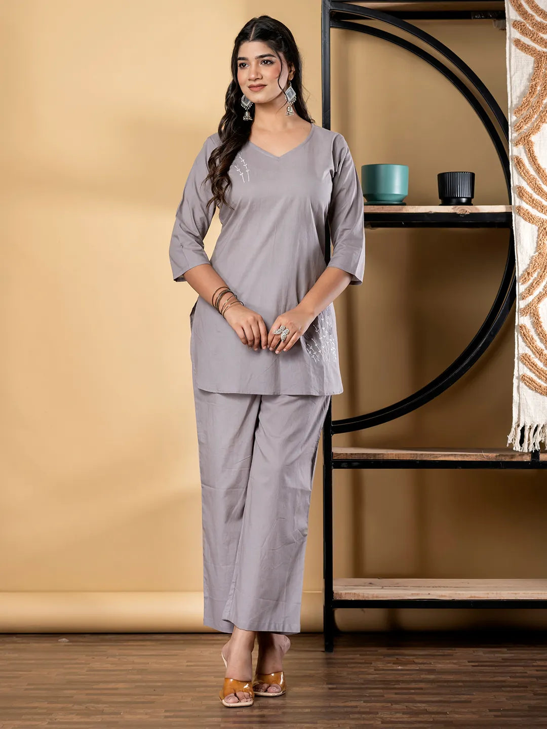 Soft Grey Cotton Co-ord Set – Tunic & Palazzo