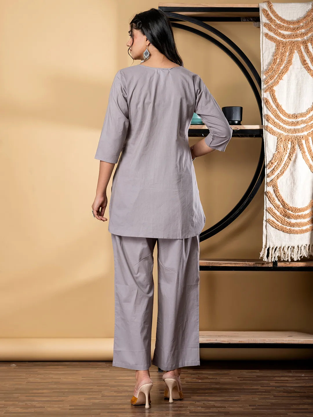 Soft Grey Cotton Co-ord Set – Tunic & Palazzo