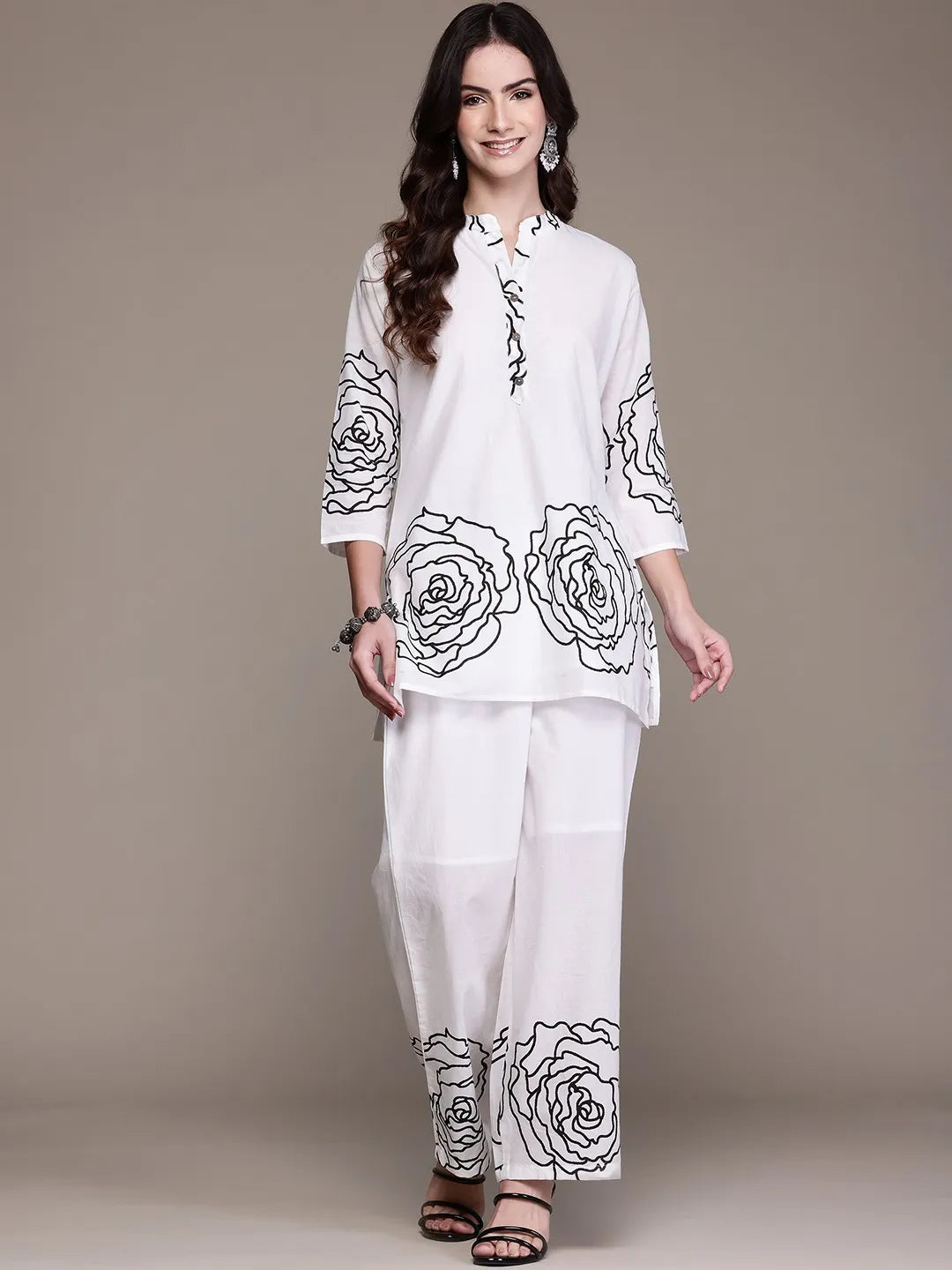 Noir Flora Co-ord Set – Cotton Tunic with Palazzos