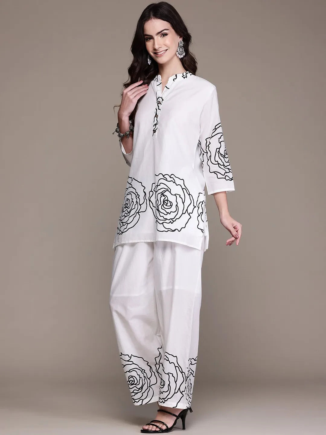 Noir Flora Co-ord Set – Cotton Tunic with Palazzos