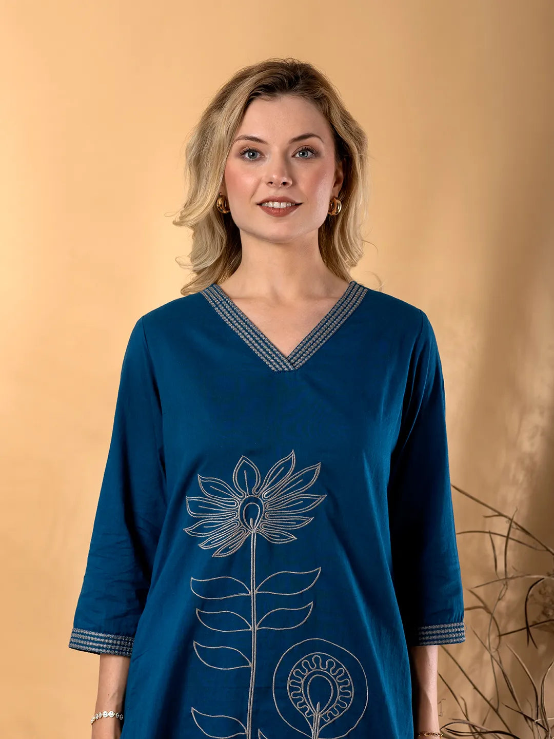 Teal Blue Cotton Kurta with Palazzo Set