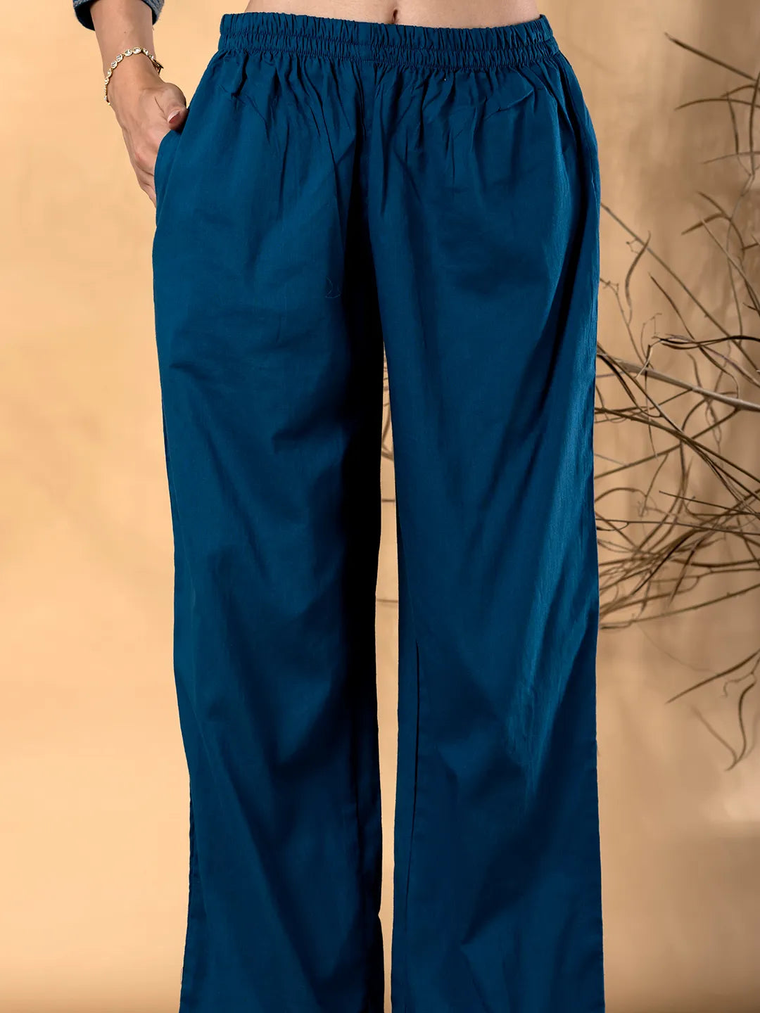 Teal Blue Cotton Kurta with Palazzo Set