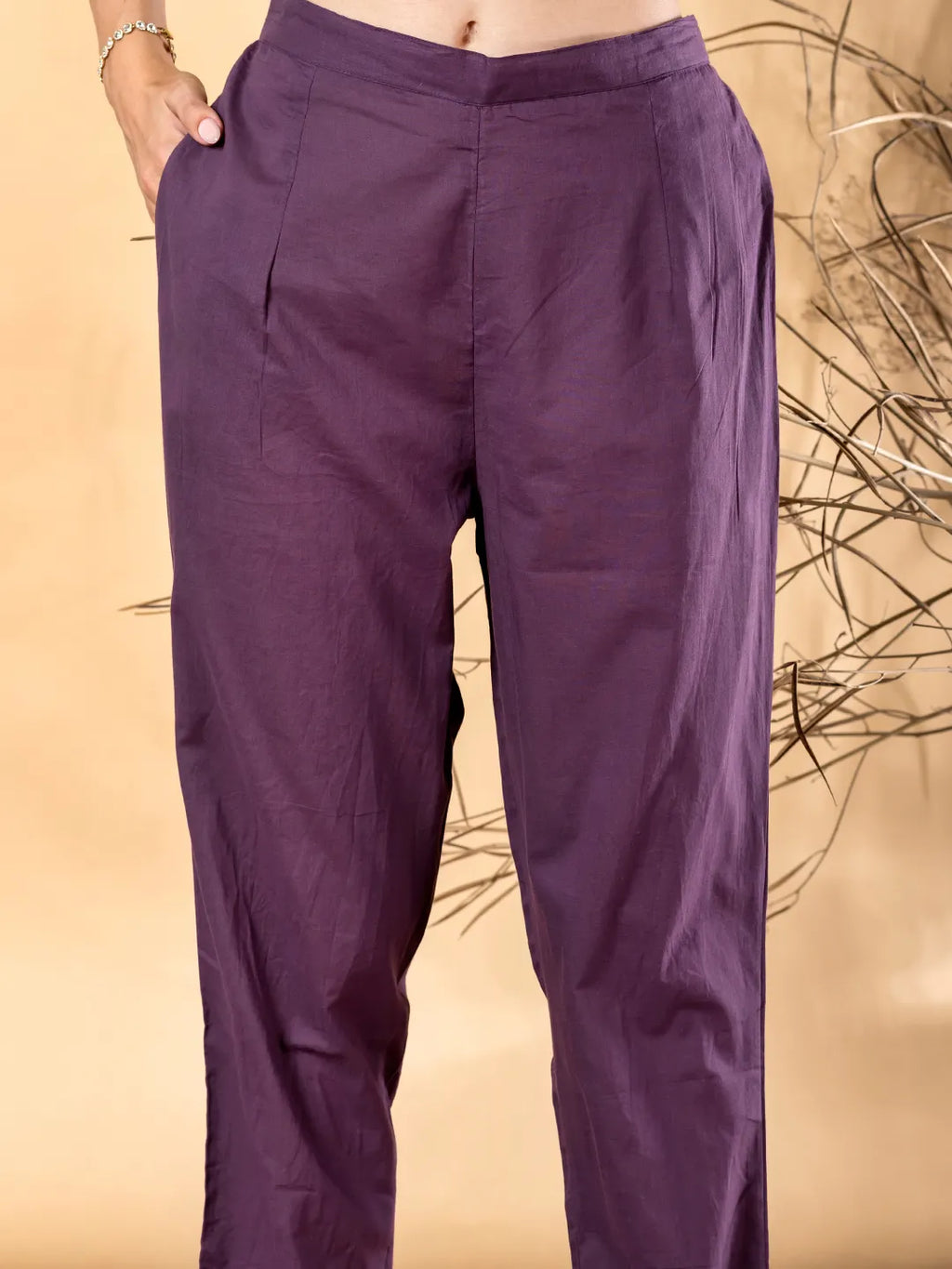 Purple Cotton Anarkali Kurta with Palazzo & Dupatta Set– Printed & Cut Dana Work