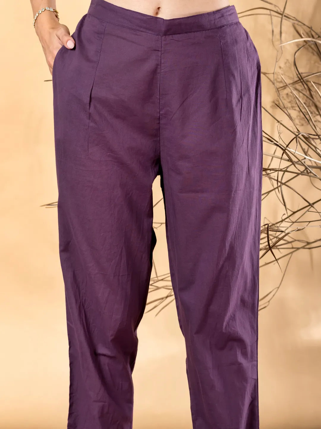 Purple Cotton Anarkali Kurta with Palazzo & Dupatta Set– Printed & Cut Dana Work