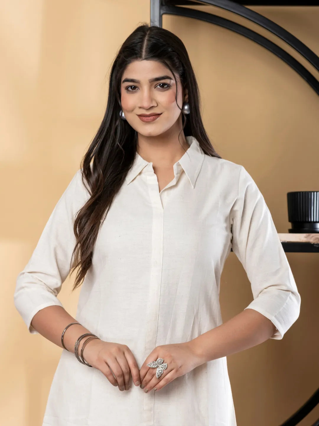 Ivory Cotton Flex A-Line Kurta with Palazzo Set