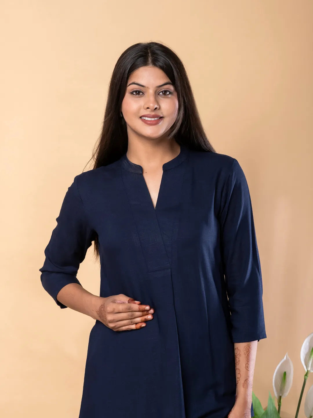 Navy Blue Linen Tunic and Palazzo Co-ord Set