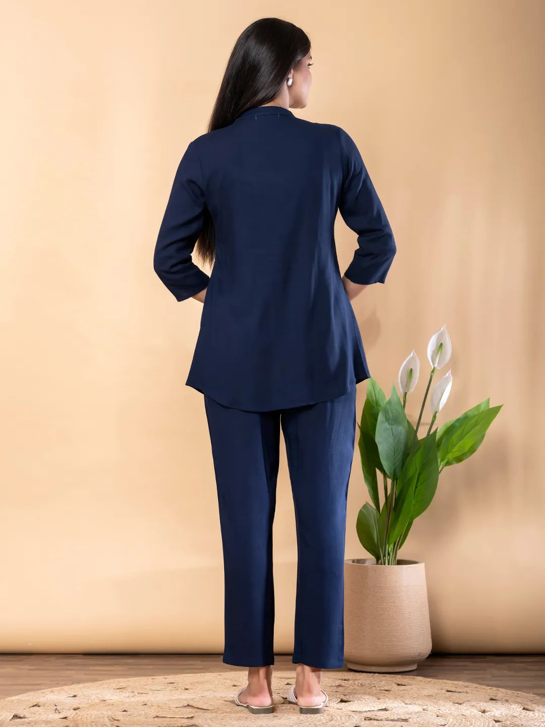 Navy Blue Linen Tunic and Palazzo Co-ord Set