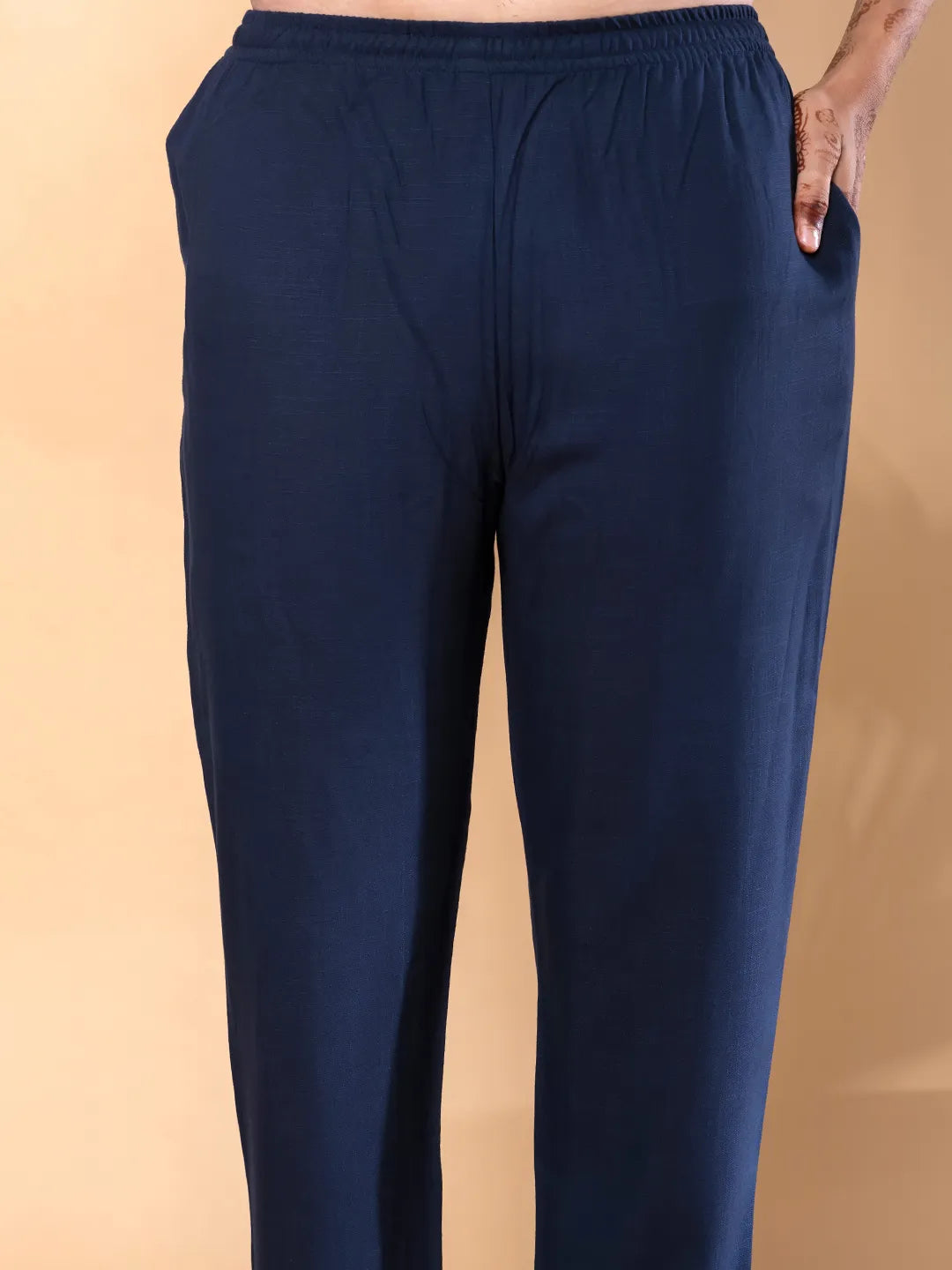 Navy Blue Linen Tunic and Palazzo Co-ord Set