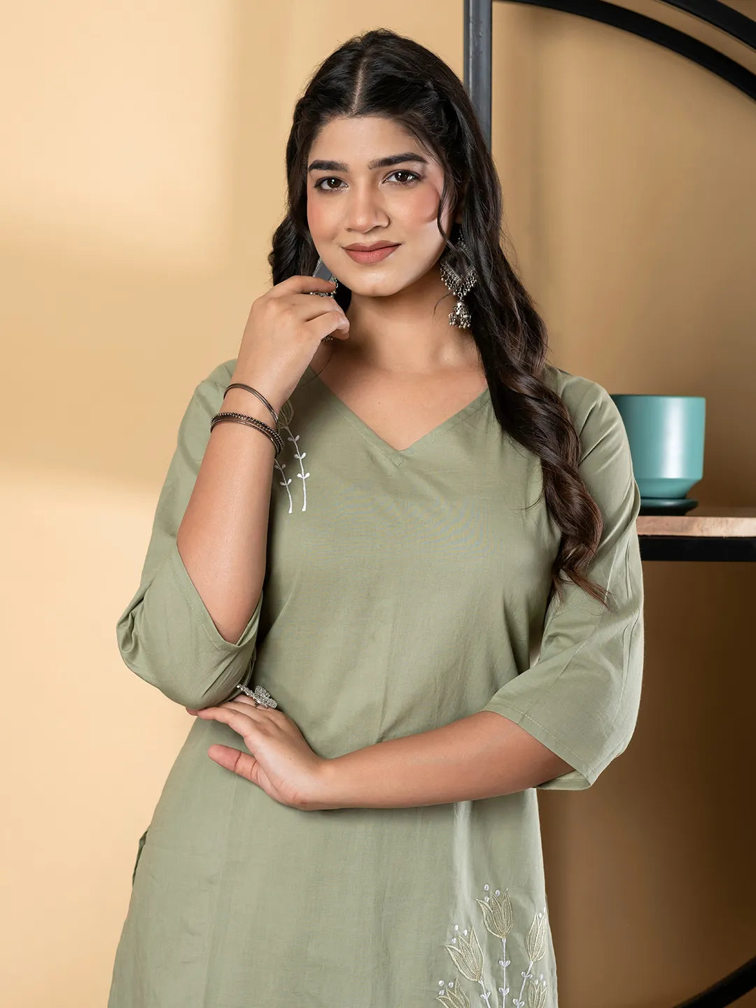 Sage Green Cotton Co-ord Set – Tunic & Palazzo