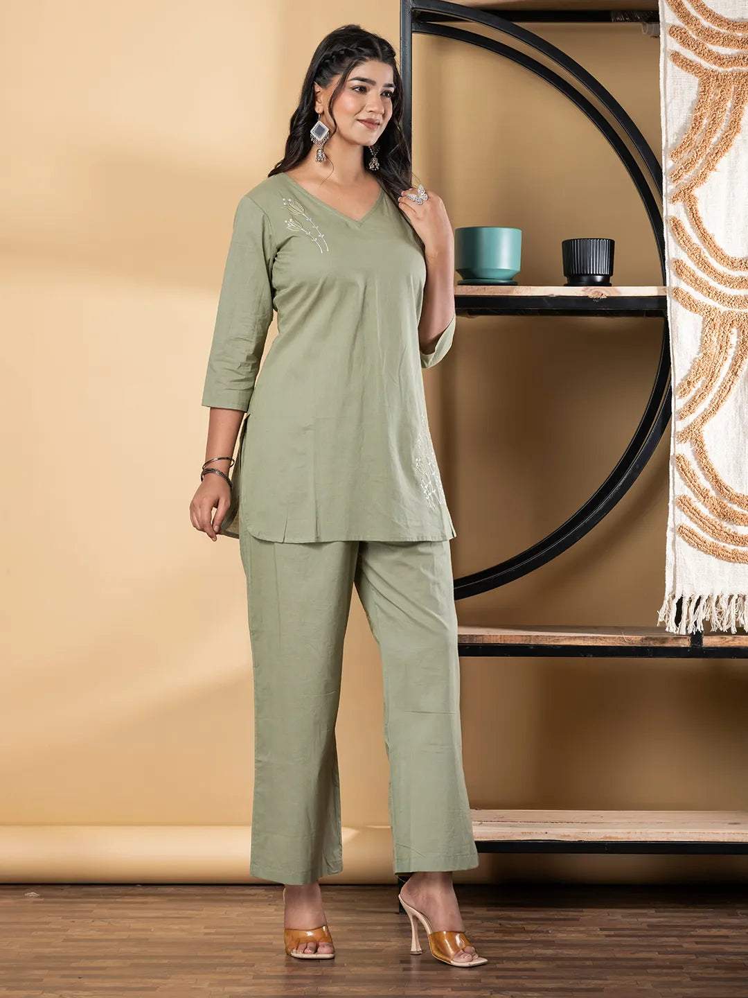 Sage Green Cotton Co-ord Set – Tunic & Palazzo