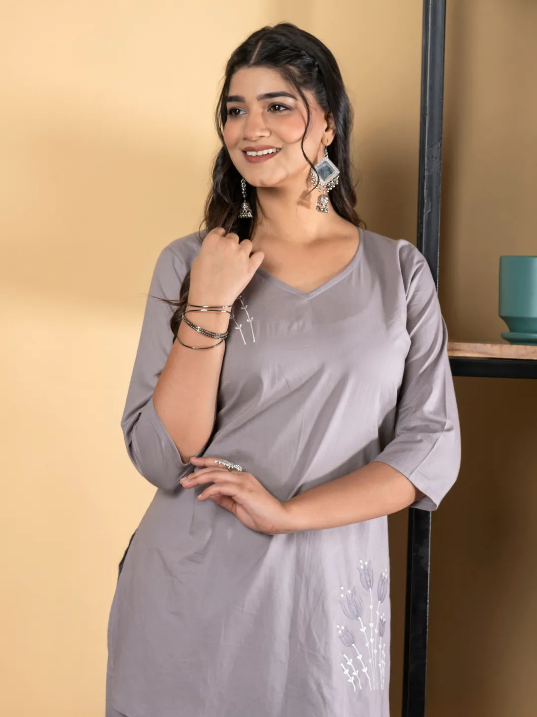 Soft Grey Cotton Co-ord Set – Tunic & Palazzo