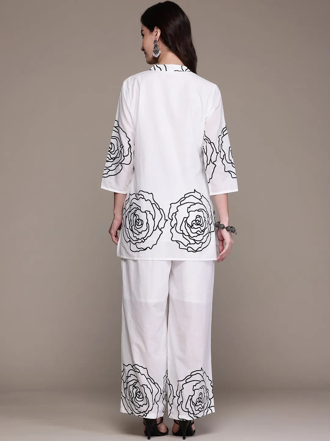 Noir Flora Co-ord Set – Cotton Tunic with Palazzos